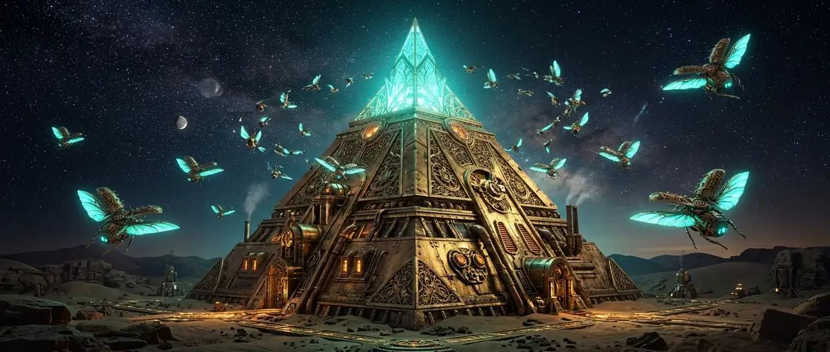 Majestic steam-powered brass pyramid